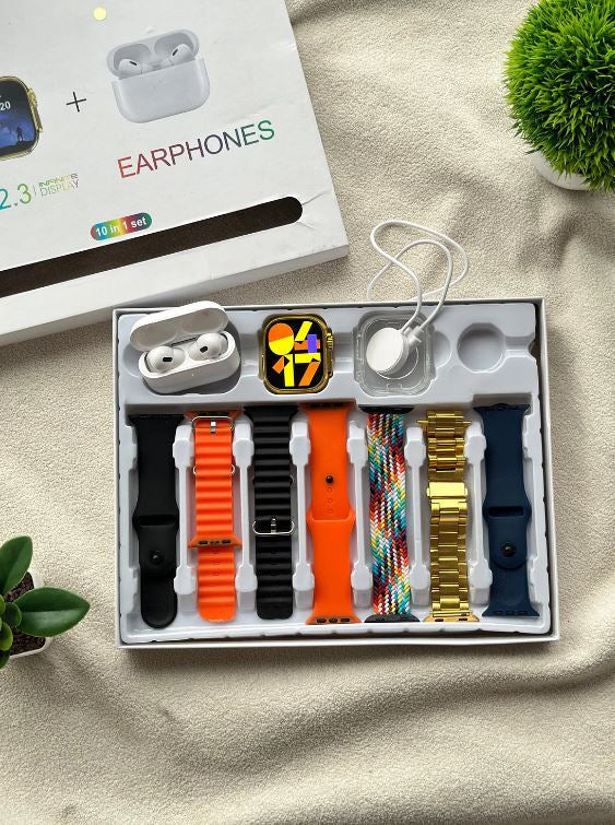i20 Ultra Max Smartwatch with Earpods Pro 2 & 7 Premium Interchangeable Straps - The Ultimate Tech Bundle Ahsangadgetzone