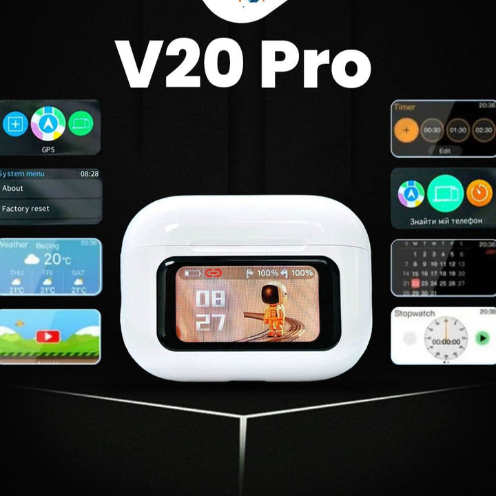 V20 Pro TWS Airbuds | Bluetooth 5.4 | ANC+ENC | Touch Display | 32H Battery Ahsangadgetzone