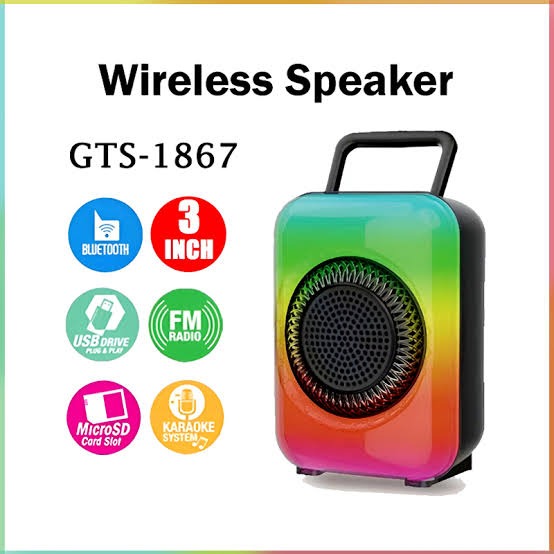 GTS-1867 Mini Portable 3-Inch Wireless Speaker – Rechargeable with Flame Lighting Effect Ahsangadgetzone