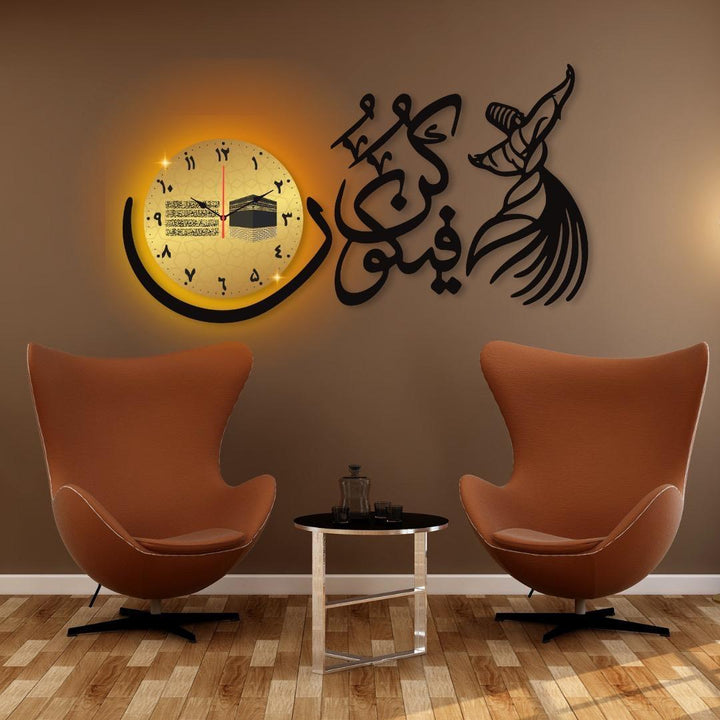 Calligraphy Islamic Art Analogue Wall Clock for home & Office Stylish Design With Light Ravi Rang Collection