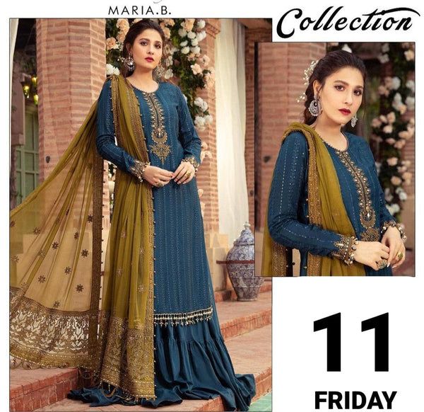 3 Pcs Women's Unstitched Sequins Embroidered Suit Maria B
