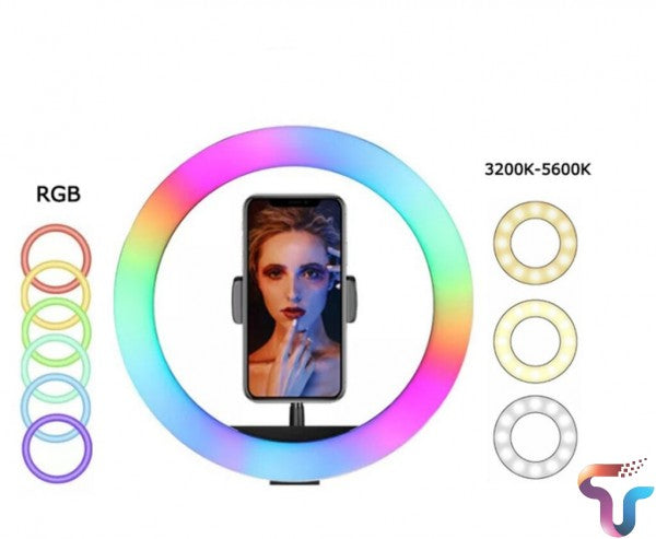 MJ33 13" RGB LED Ring Light – Multi-Color Rainbow & Off-White Light with Phone Clip (Without Stand) Ahsangadgetzone