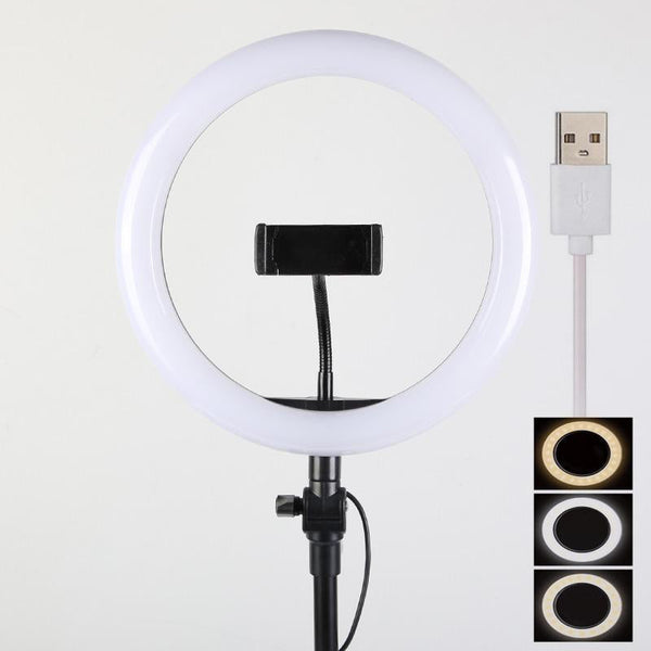 26CM Selfie LED Ring Light with Ball Head & Mobile Holder – 3-Color Brightness, Dimmable (Stand Not Included) Ahsangadgetzone