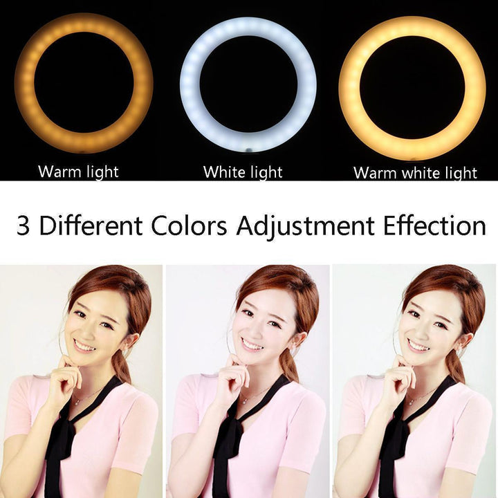 26CM Selfie LED Ring Light with Ball Head & Mobile Holder – 3-Color Brightness, Dimmable (Stand Not Included) Ahsangadgetzone