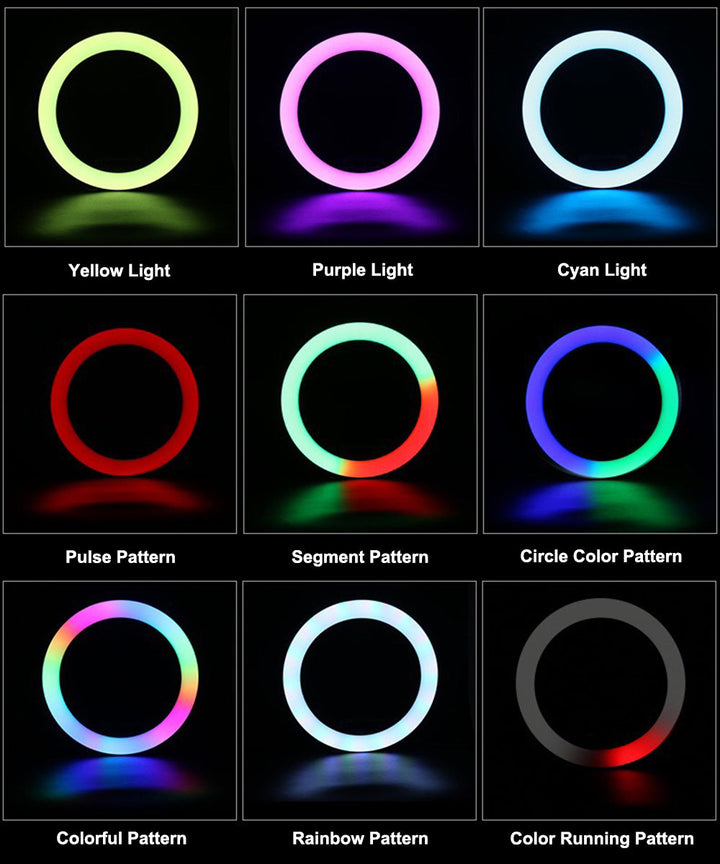 MJ33 13" RGB LED Ring Light – Multi-Color Rainbow & Off-White Light with Phone Clip (Without Stand) Ahsangadgetzone