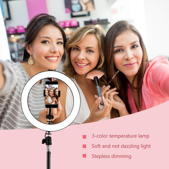 26CM Selfie LED Ring Light with Ball Head & Mobile Holder – 3-Color Brightness, Dimmable (Stand Not Included) Ahsangadgetzone