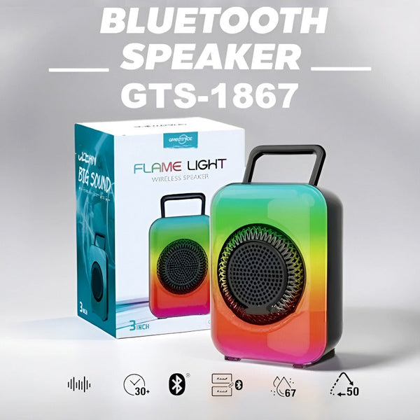 GTS-1867 Mini Portable 3-Inch Wireless Speaker – Rechargeable with Flame Lighting Effect Ahsangadgetzone