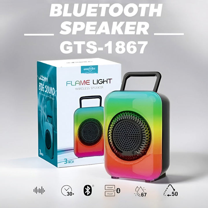 GTS-1867 Mini Portable 3-Inch Wireless Speaker – Rechargeable with Flame Lighting Effect Ahsangadgetzone