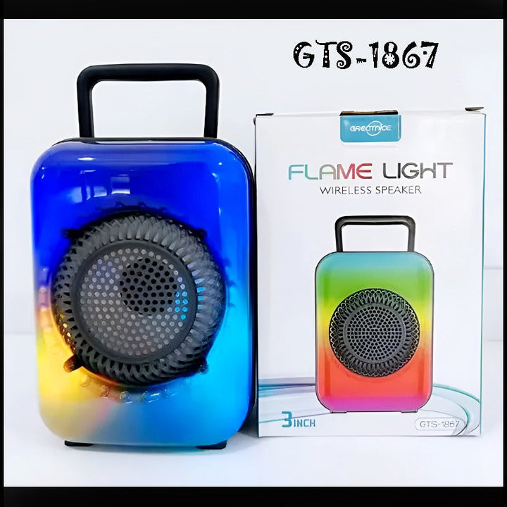 GTS-1867 Mini Portable 3-Inch Wireless Speaker – Rechargeable with Flame Lighting Effect Ahsangadgetzone