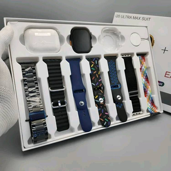 i20 Ultra Max Smartwatch with Earpods Pro 2 & 7 Premium Interchangeable Straps - The Ultimate Tech Bundle Ahsangadgetzone