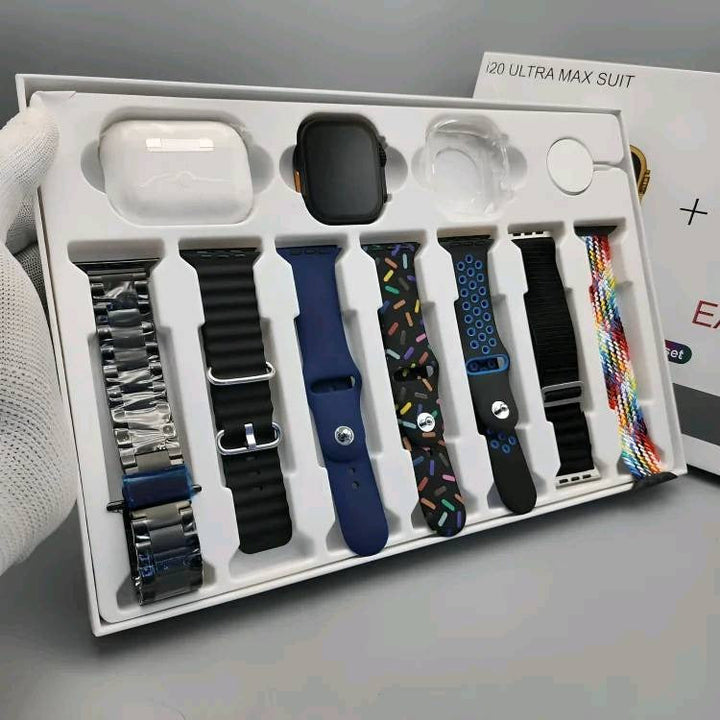 i20 Ultra Max Smartwatch with Earpods Pro 2 & 7 Premium Interchangeable Straps - The Ultimate Tech Bundle Ahsangadgetzone