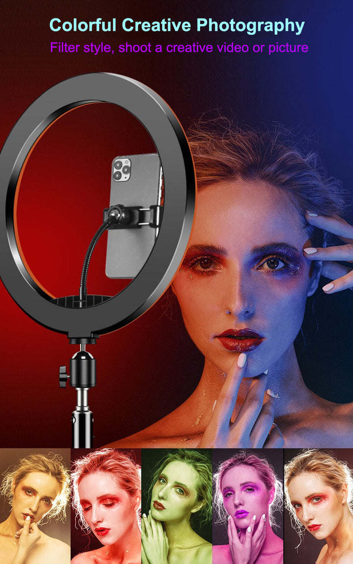 MJ33 13" RGB LED Ring Light – Multi-Color Rainbow & Off-White Light with Phone Clip (Without Stand) Ahsangadgetzone