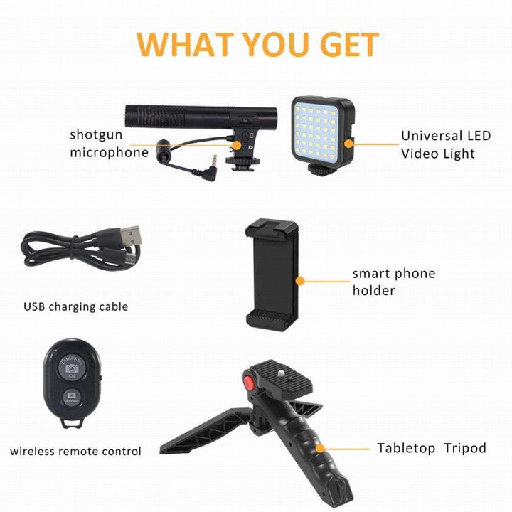 AY 49 All-in-One Video Creation Kit – Tripod, Microphone, LED Light, and Mobile Holder for Perfect Vlogs" Ahsangadgetzone