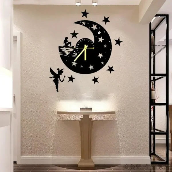 Night Moon & Stars Wooden Wall Clock Avuke Goods