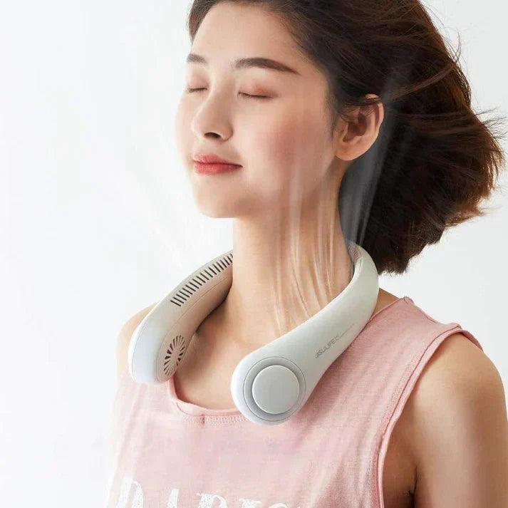Portable neck hanging fan wearable with rechargeable battery Aram ka bazar