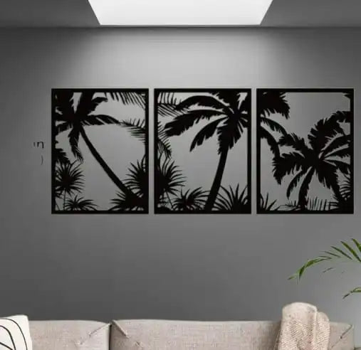 Wooden Palm Trees Wall Decoration (3pc Set) Avuke Goods
