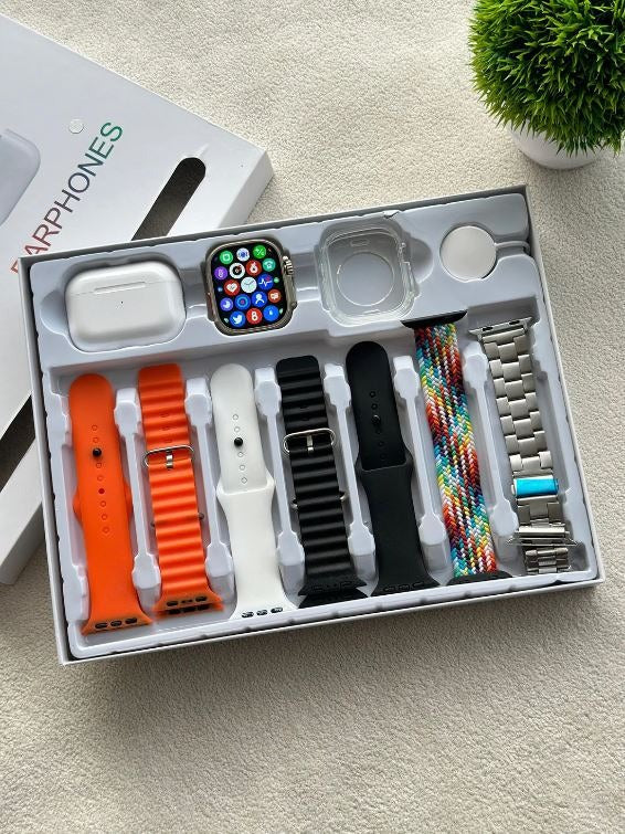 i20 Ultra Max Smartwatch with Earpods Pro 2 & 7 Premium Interchangeable Straps - The Ultimate Tech Bundle Ahsangadgetzone