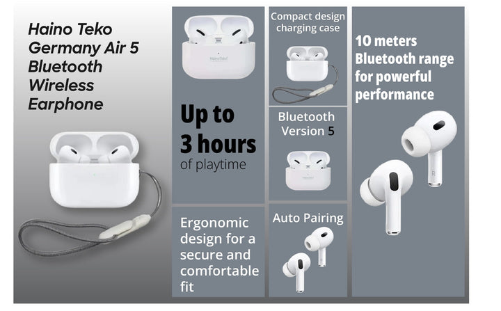 Haino Teko GERMANY Air-5 Bluetooth Earbuds – Premium Sound, Deep Bass, ENC & ANC Noise Cancellation Ahsangadgetzone