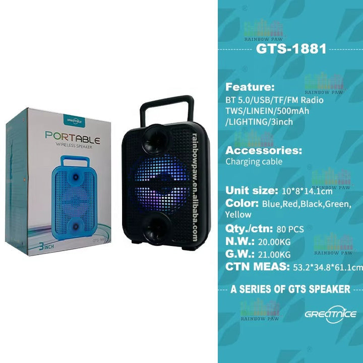 GTS-1881 GlowBeat 3-Inch Bluetooth Speaker with Dynamic Lighting Effects Ahsangadgetzone