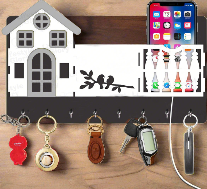 Mobile & key 3D Home Design With Sparrow Engraving Wooden Key Holder Zainsar