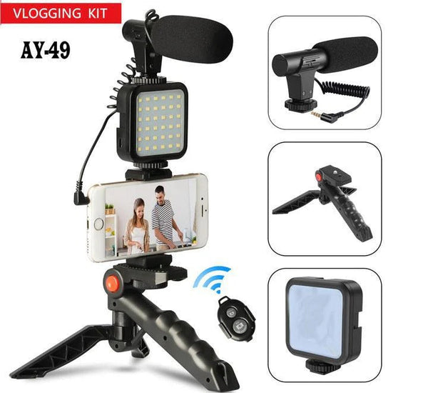 AY 49 All-in-One Video Creation Kit – Tripod, Microphone, LED Light, and Mobile Holder for Perfect Vlogs" Ahsangadgetzone