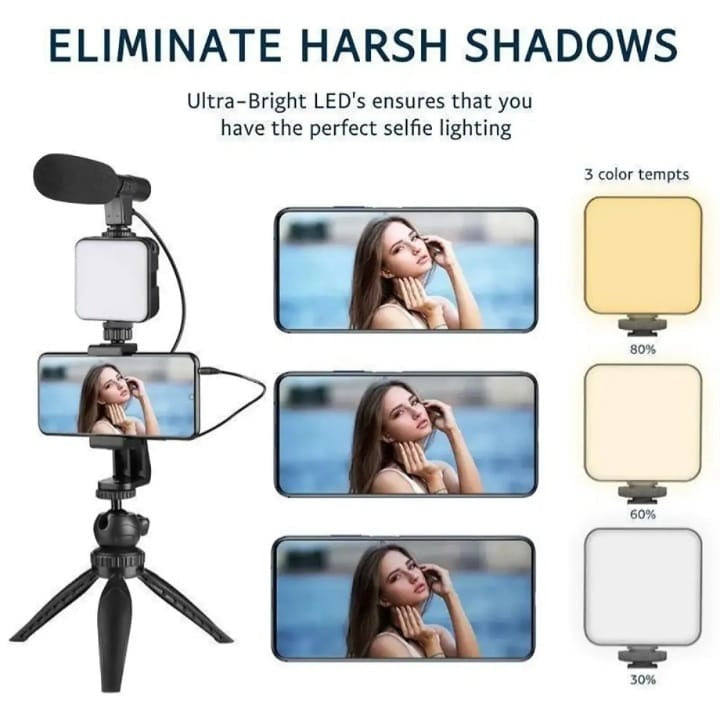 AY 49 All-in-One Video Creation Kit – Tripod, Microphone, LED Light, and Mobile Holder for Perfect Vlogs" Ahsangadgetzone