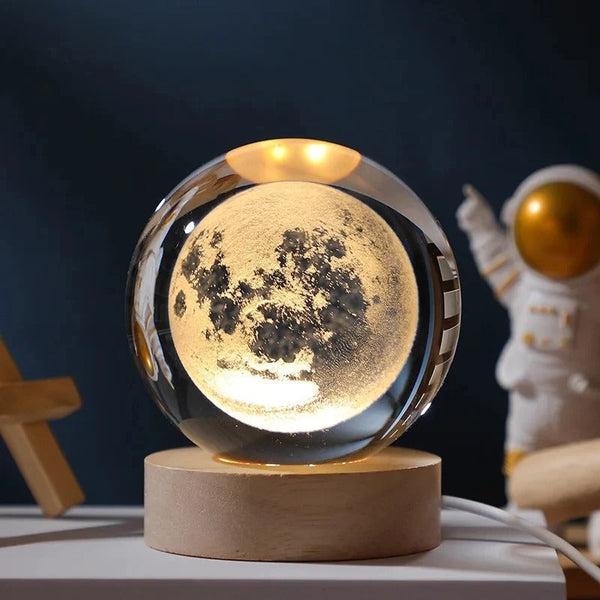 3D Galaxy Crystal Ball Night Light – Astronaut, Moon & Planet Glow Lamp Fashion Mart
