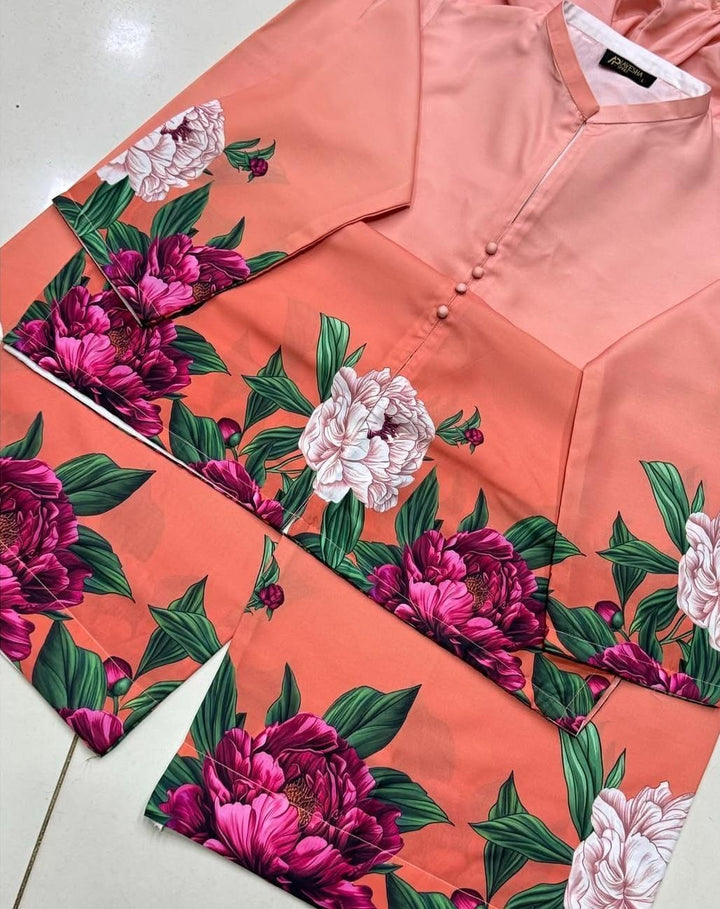 Stylish Peach Printed Co-Ord Set 2 Piece Women Stitched Shamoz Silk Nexasim