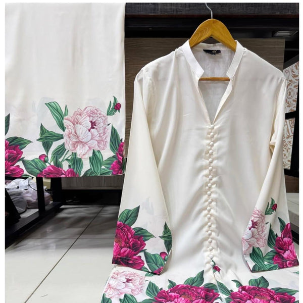 BEST QUALITY WOMEN STYLISH STITCHED CO-ORD SET IN PRINTED SHAMOZ SILK 2 PIECE Nexasim