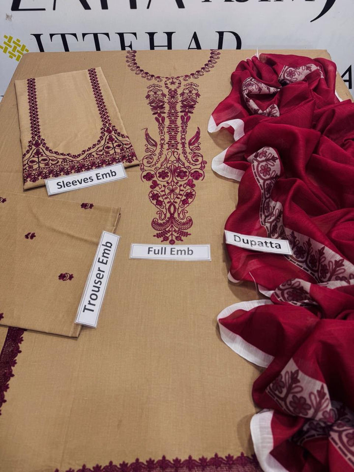 3 Pcs Women's Unstitched Embroidered Suit BAROQUE