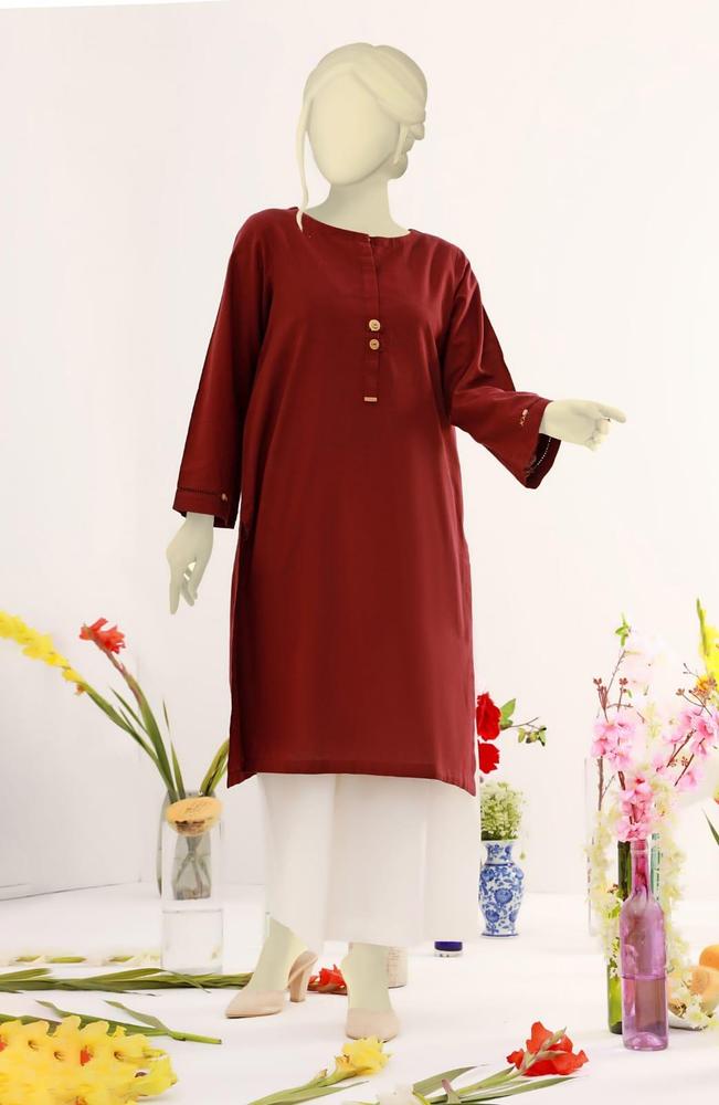 2 Pcs Women's Stitched Arabic Lawn Plain Shirt and Trouser Ravi Rang Collection