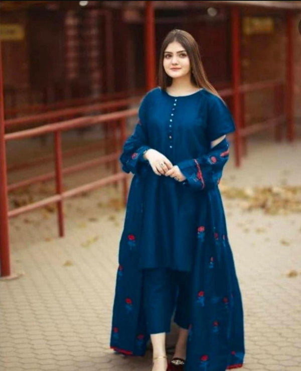 3 Pieces Women Stitched Cotton Silk Embroidered Gown Suits Nexasim