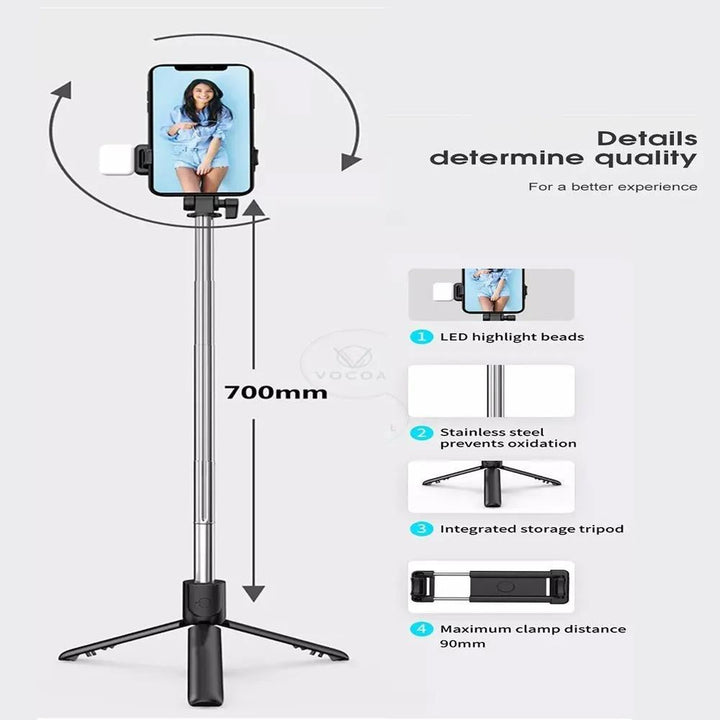 Selfie stick with LED lights mini tripod stand Nexasim