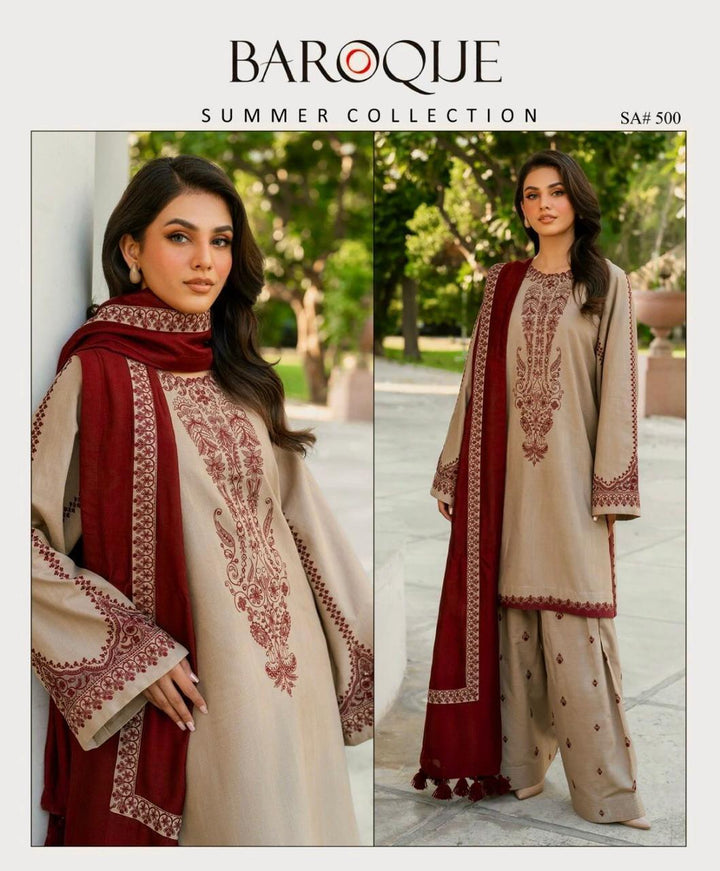 3 Pcs Women's Unstitched Embroidered Suit BAROQUE